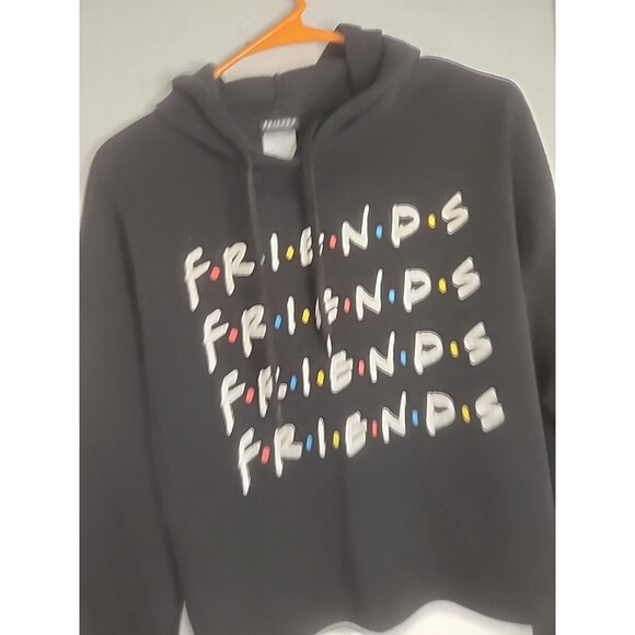 FRIENDS Women's Crop Pullover Long Sleeve Hoodie Sweatshirt Black  Size Medium - Picture 2 of 6